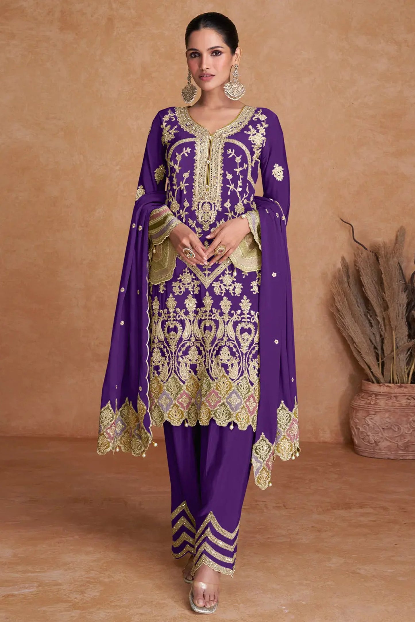 Purple Embroidered Salwar Kameez with Sequin Work - Ready to Wear Pakistani Suit for Weddings and Eid in USA