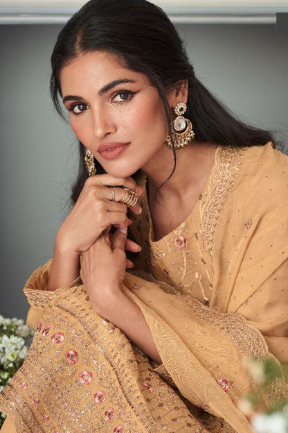 Light Brown Organza Salwar Kameez For Wedding Reception Suit