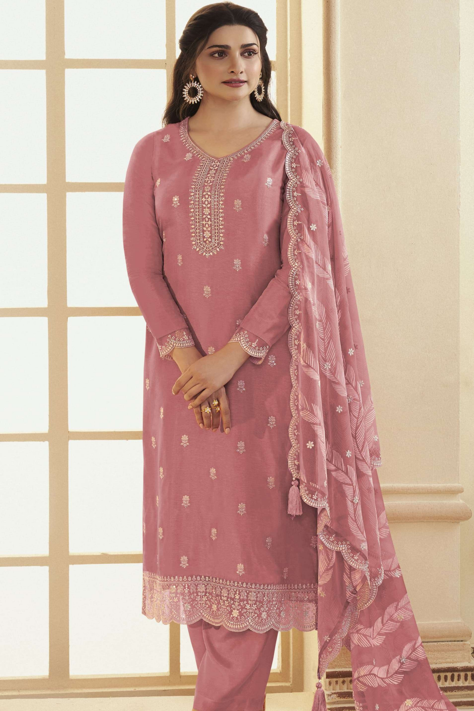 Peach Embroidered Pakistani Salwar Kameez For Special Occasions