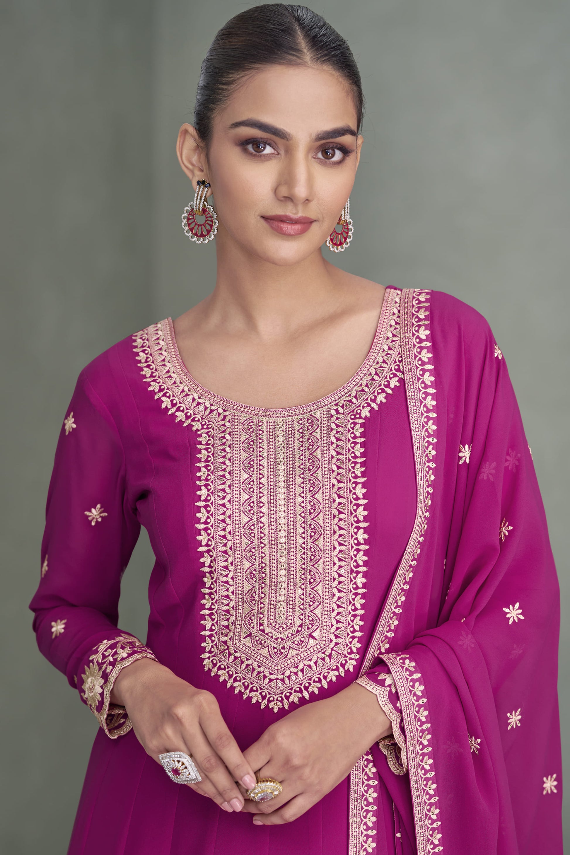 Pink Color Stitched Full Flared Long Anarkali Dupatta Gown for Women's 