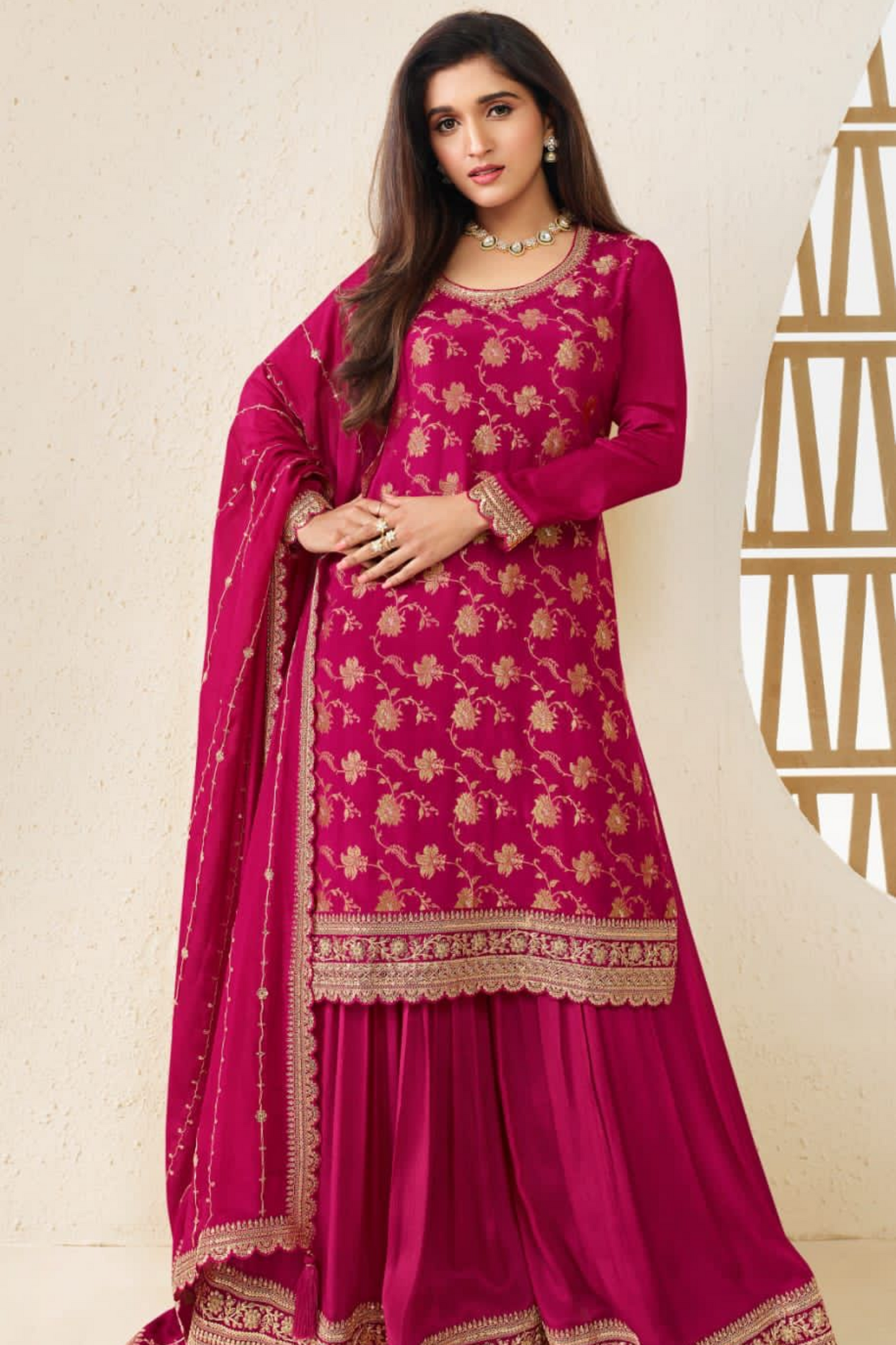 A Woman Wearing a Traditional Pakistani Salwar Kameez Dupatta Suit 