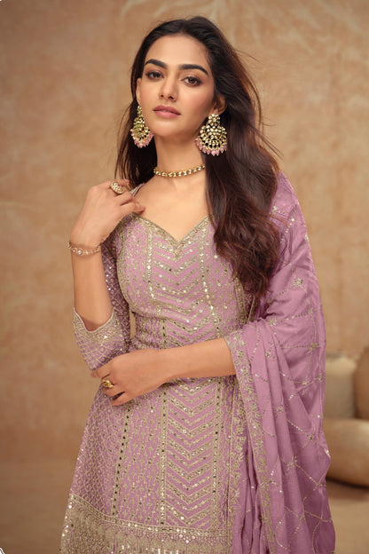Traditional Party Designer Pink Embroidered Suit 