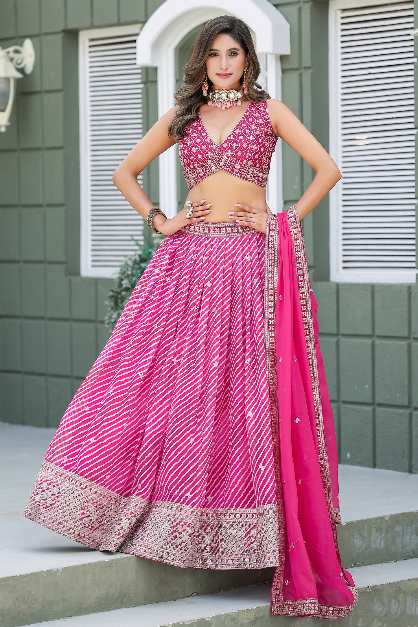 Pink Pakistani Wedding Lehenga Choli With Embroidery And Dupatta For Bridal Reception