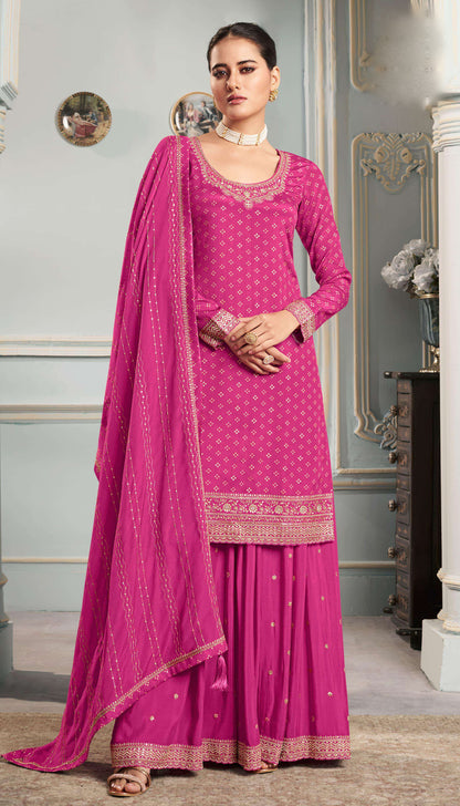 Elegant Pink Sharara Kameez Suit With Thread Embroidery Work Fast Shipping USA
