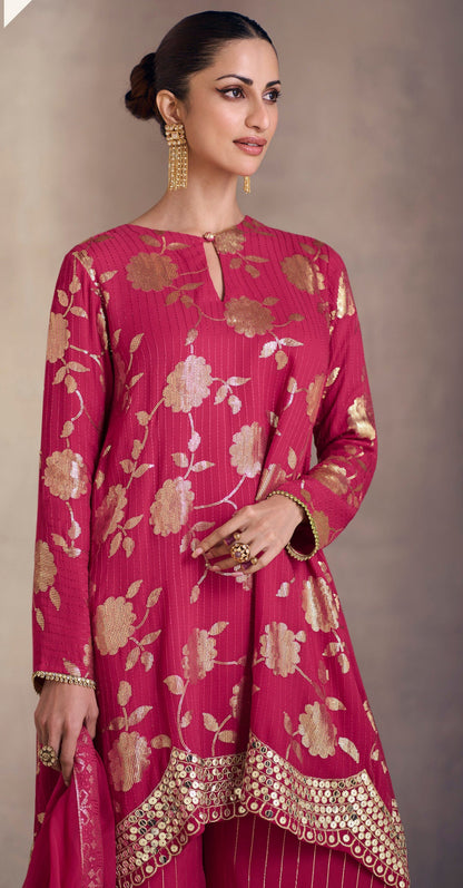 Women’s Pink Silk Salwar Kameez, Elegant Ethnic Wear With Embroidery.