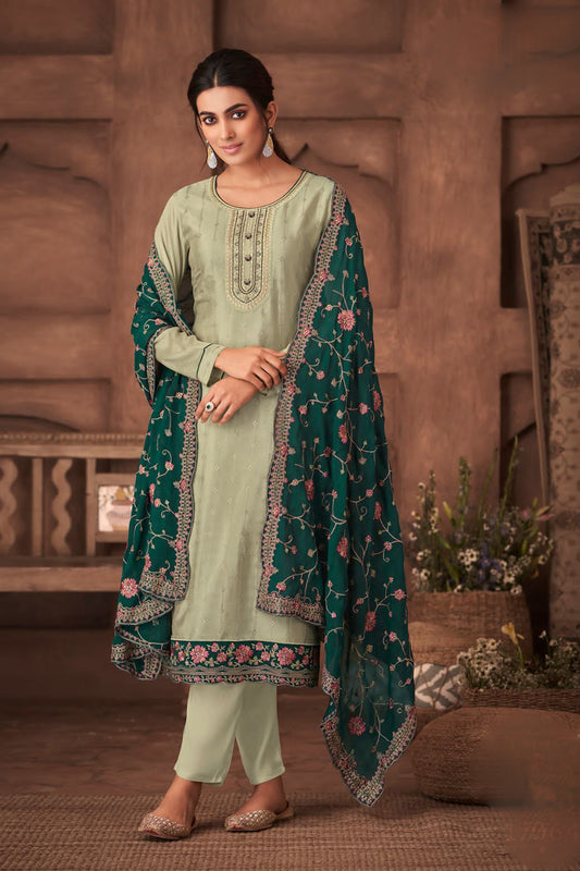 Pistachio Green Reception Embroidered Designer Salwar Kameez