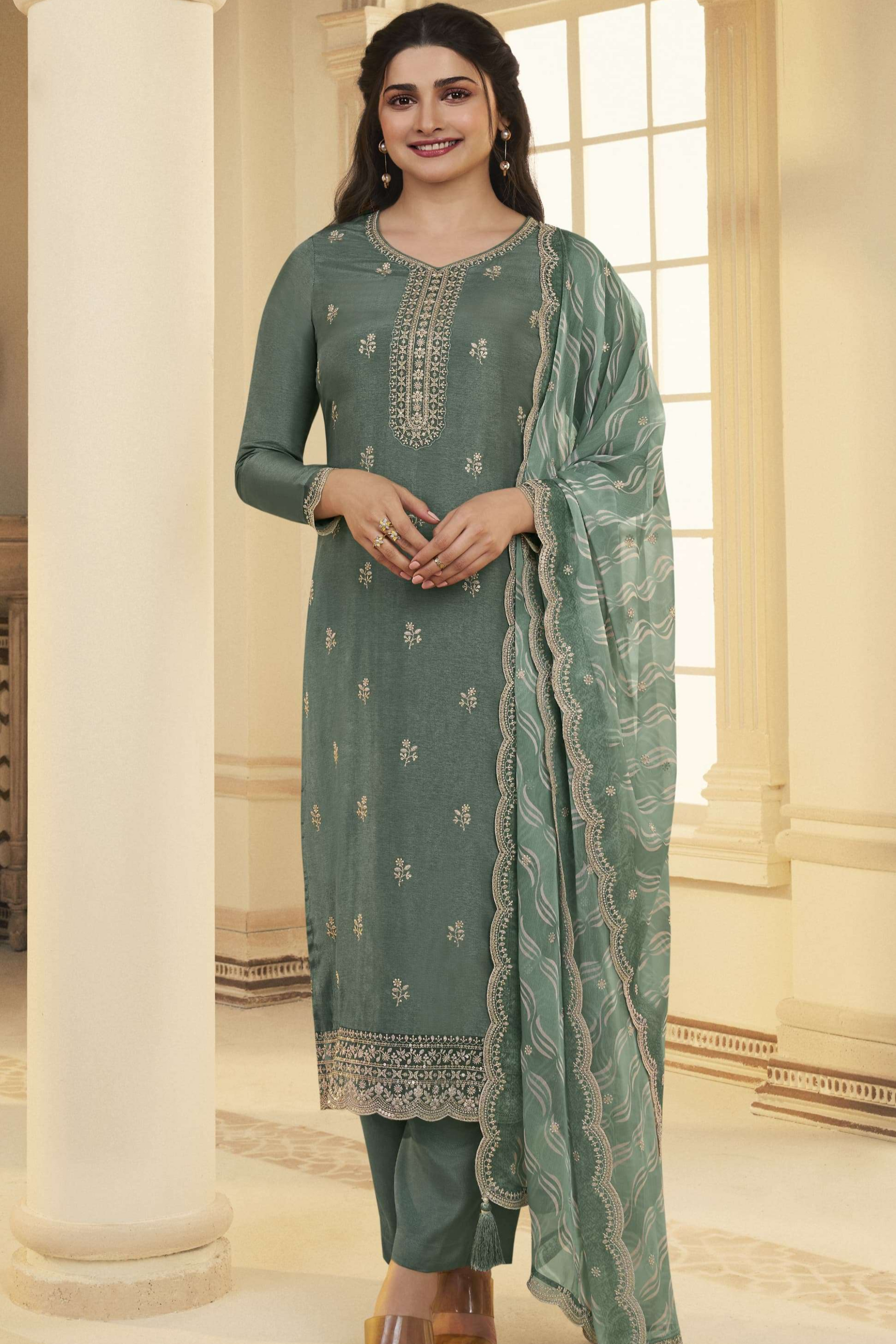 Pistachio Green Salwar Kameez With Embroidery for USA Weddings