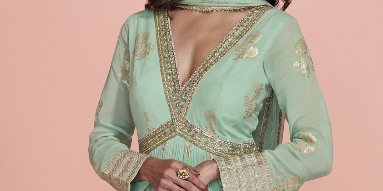 Traditional Wear Green Color Anarkali Gown With Dupatta Dresses