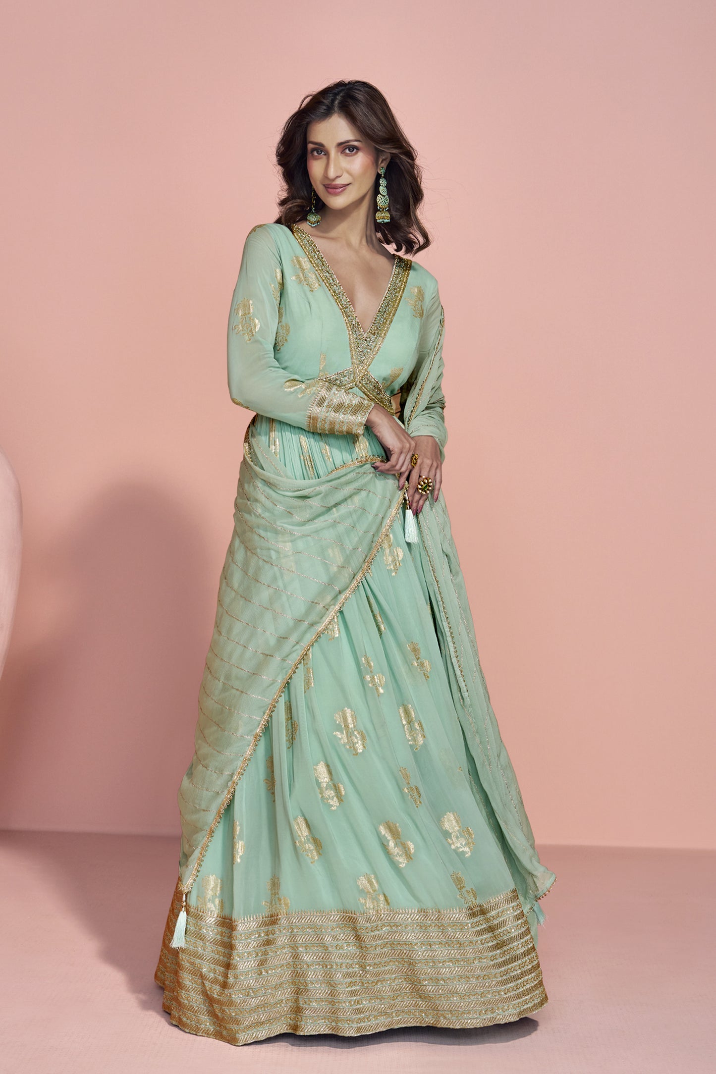 Traditional Wear Green Color Anarkali Gown With Dupatta Dresses