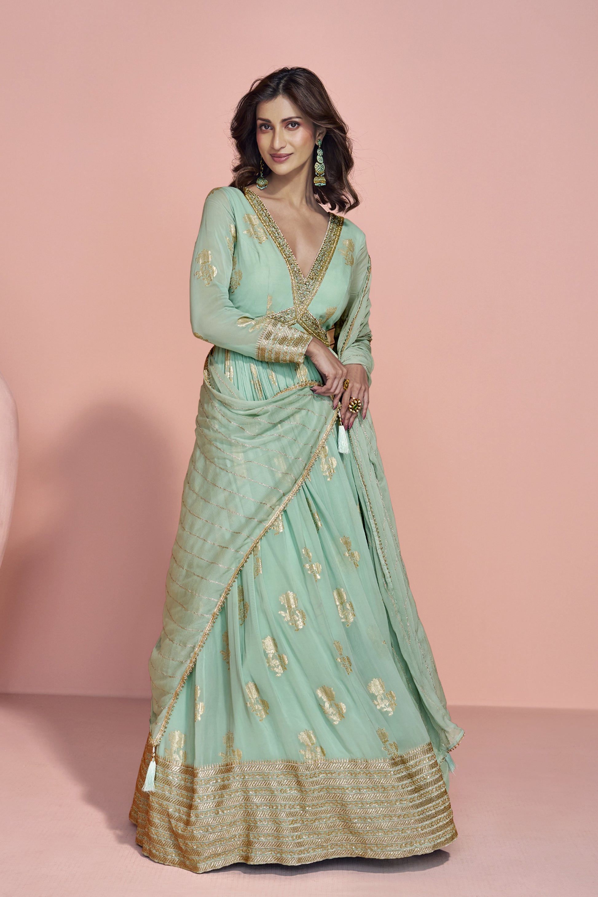 Traditional Wear Green Color Anarkali Gown With Dupatta Dresses