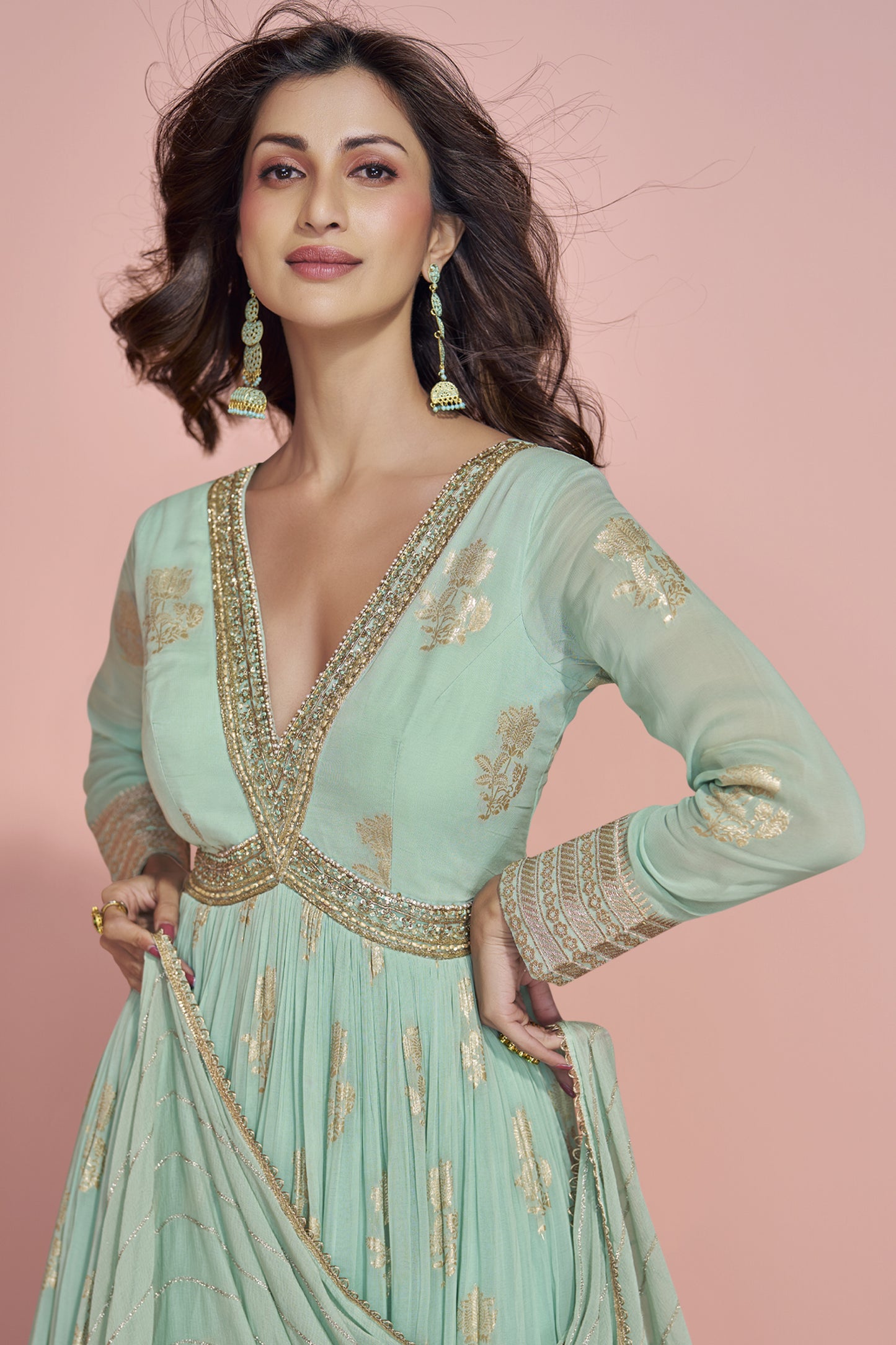 Traditional Wear Green Color Anarkali Gown With Dupatta Dresses