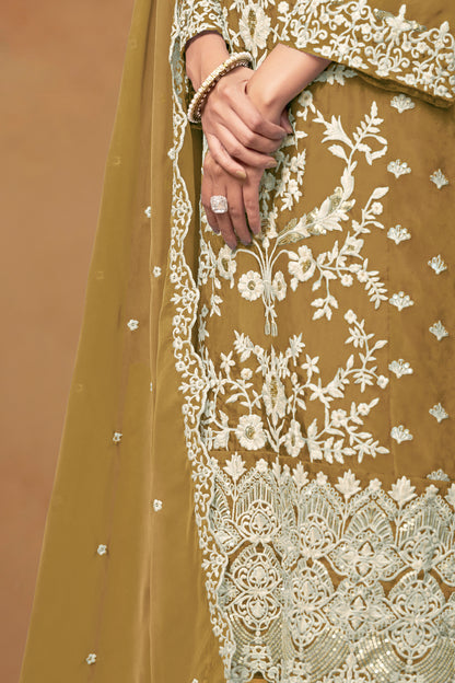 Yellow Designer Soft Organza Fabric Embroidery Work Salwar Kameez Suit