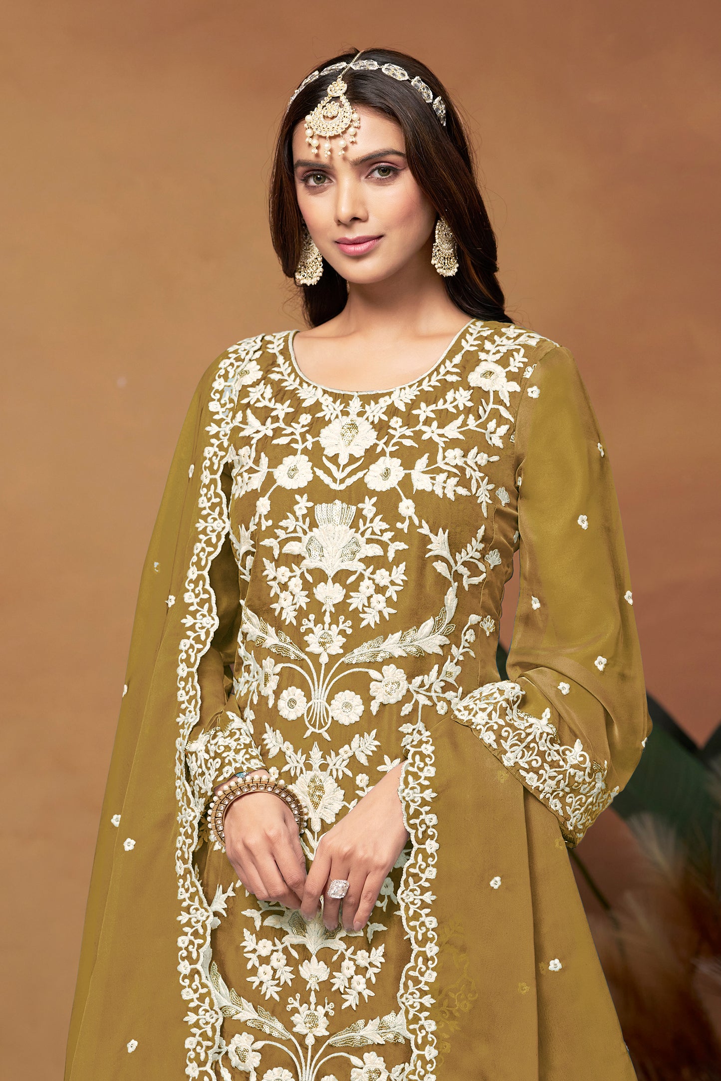 Yellow Designer Soft Organza Fabric Embroidery Work Salwar Kameez Suit