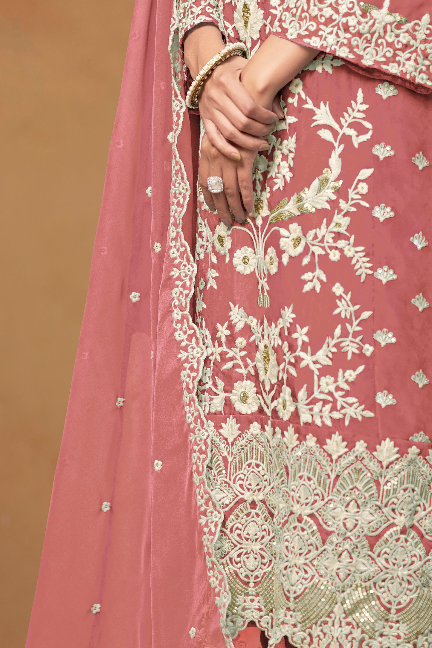Indian Festival Designer Organza Fabric With Embroidered Salwar Suit