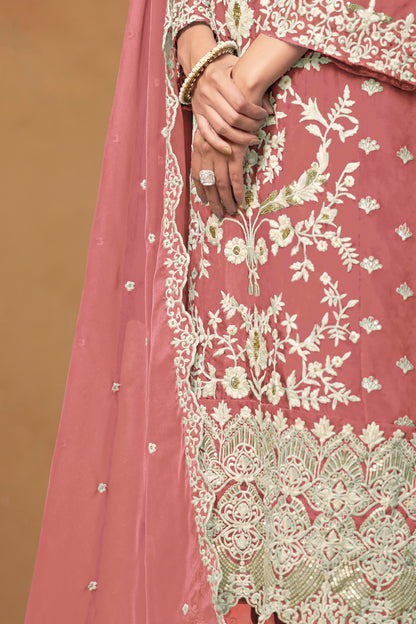 Indian Festival Designer Organza Fabric With Embroidered Salwar Suit