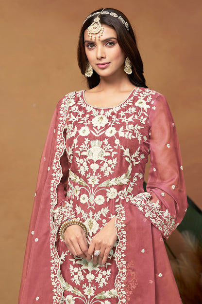 Indian Festival Designer Organza Fabric With Embroidered Salwar Suit