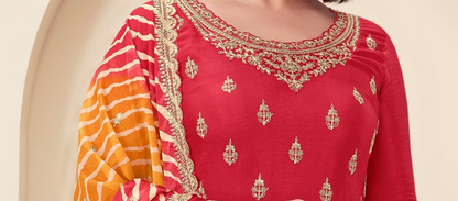 Elegant Red Salwar Suit For Sangeet And Mehendi Functions - Asian Bridal Party Outfit