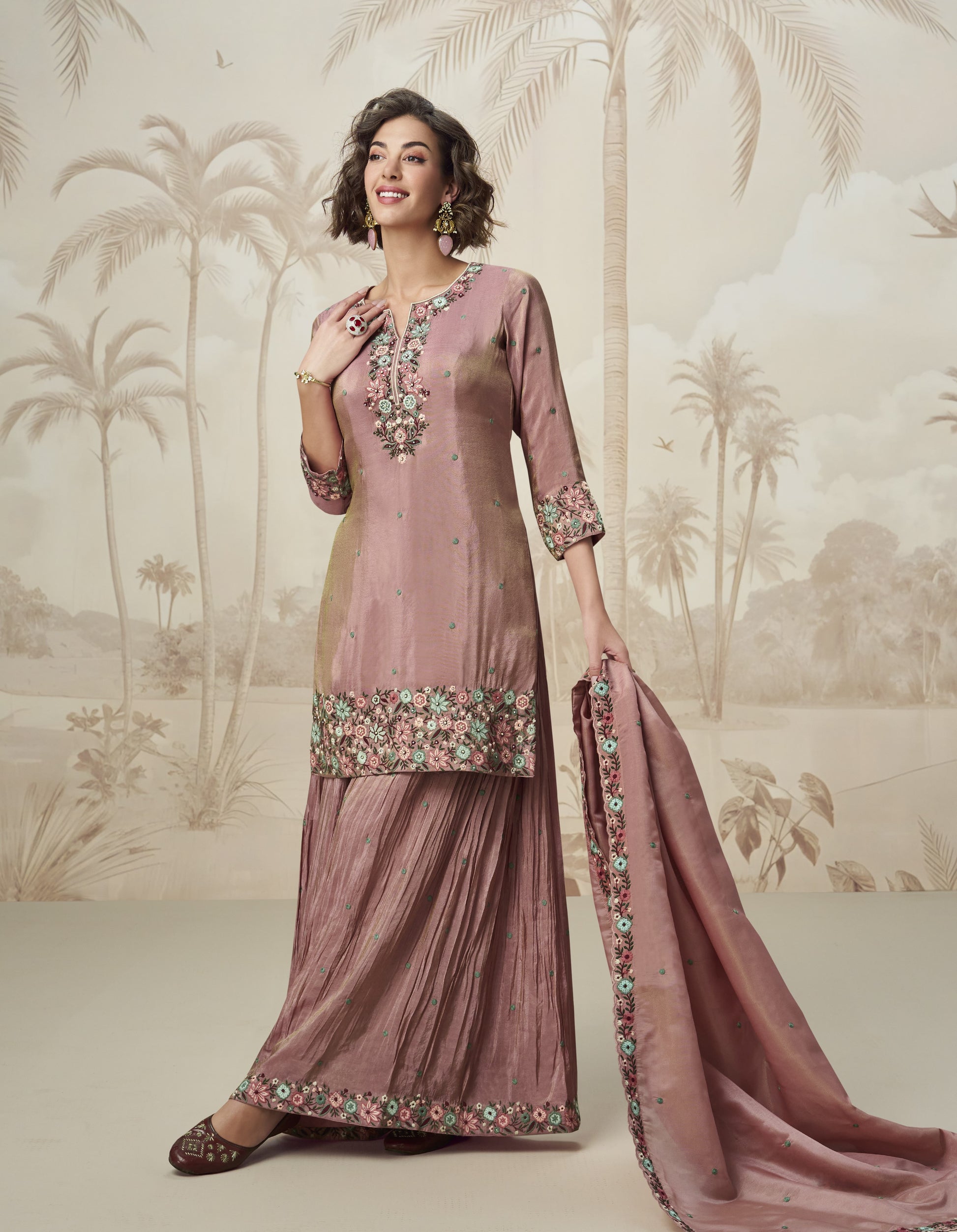 Pink Plazzo for a Wedding – Sweet and lovely, perfect for bridesmaids and guests.
