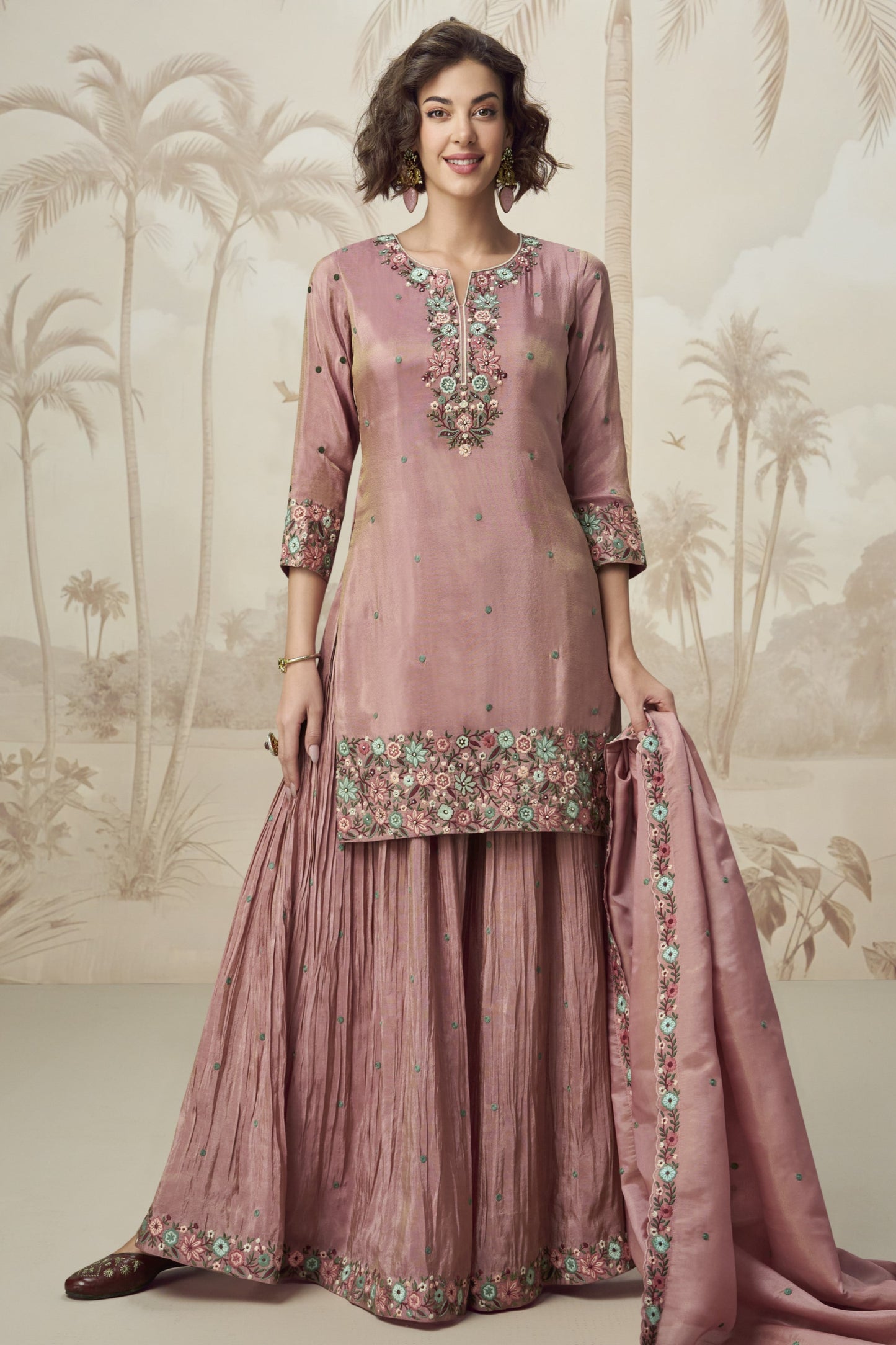 Pink Plazzo for a Wedding – Sweet and lovely, perfect for bridesmaids and guests.
