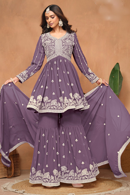 Designer Embroidered Sharara Dress For Eid Diwali Festivals - Indian Ethnic Wear USA Canada UK