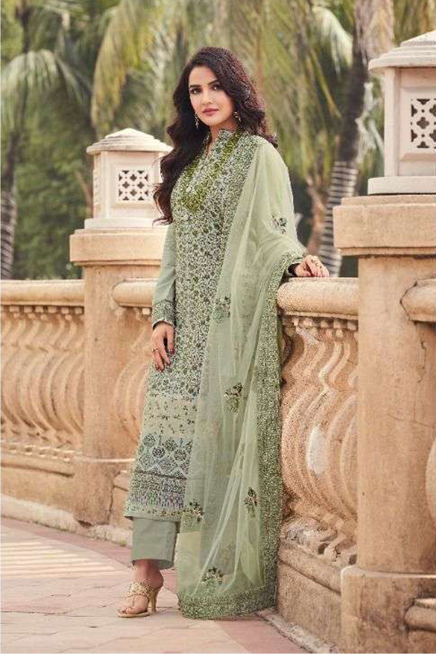 New Pistachio Green Plus Size Salwar Kameez For Wedding-Reception