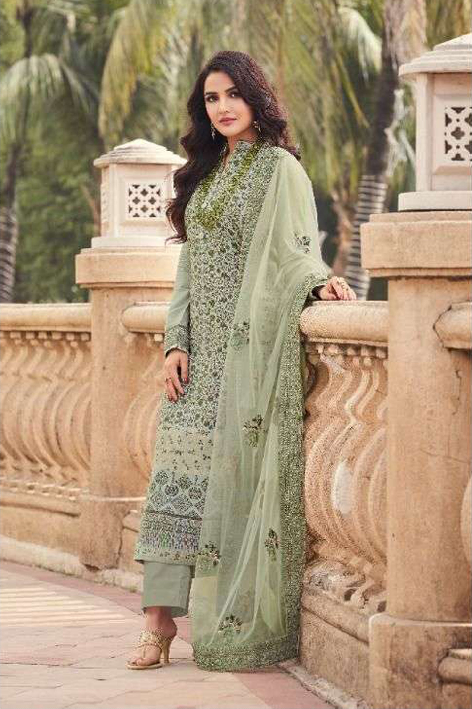 New Pistachio Green Plus Size Salwar Kameez For Wedding-Reception