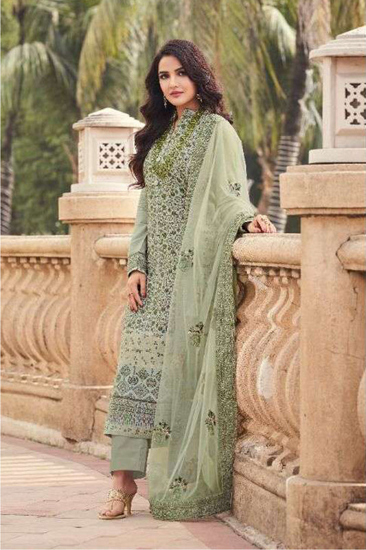 New Pistachio Green Plus Size Salwar Kameez For Wedding-Reception
