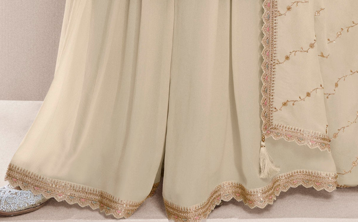 Full View Of Off-White Palazzo Suit Set - Available In Plus Sizes Up To 7XL