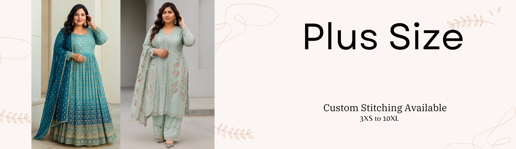 Seyuri plus size Indian/Pakistani ethnic wear: elegant Anarkali and embroidered suit. Custom stitching 3XS-10XL. Women's worldwide shipping.