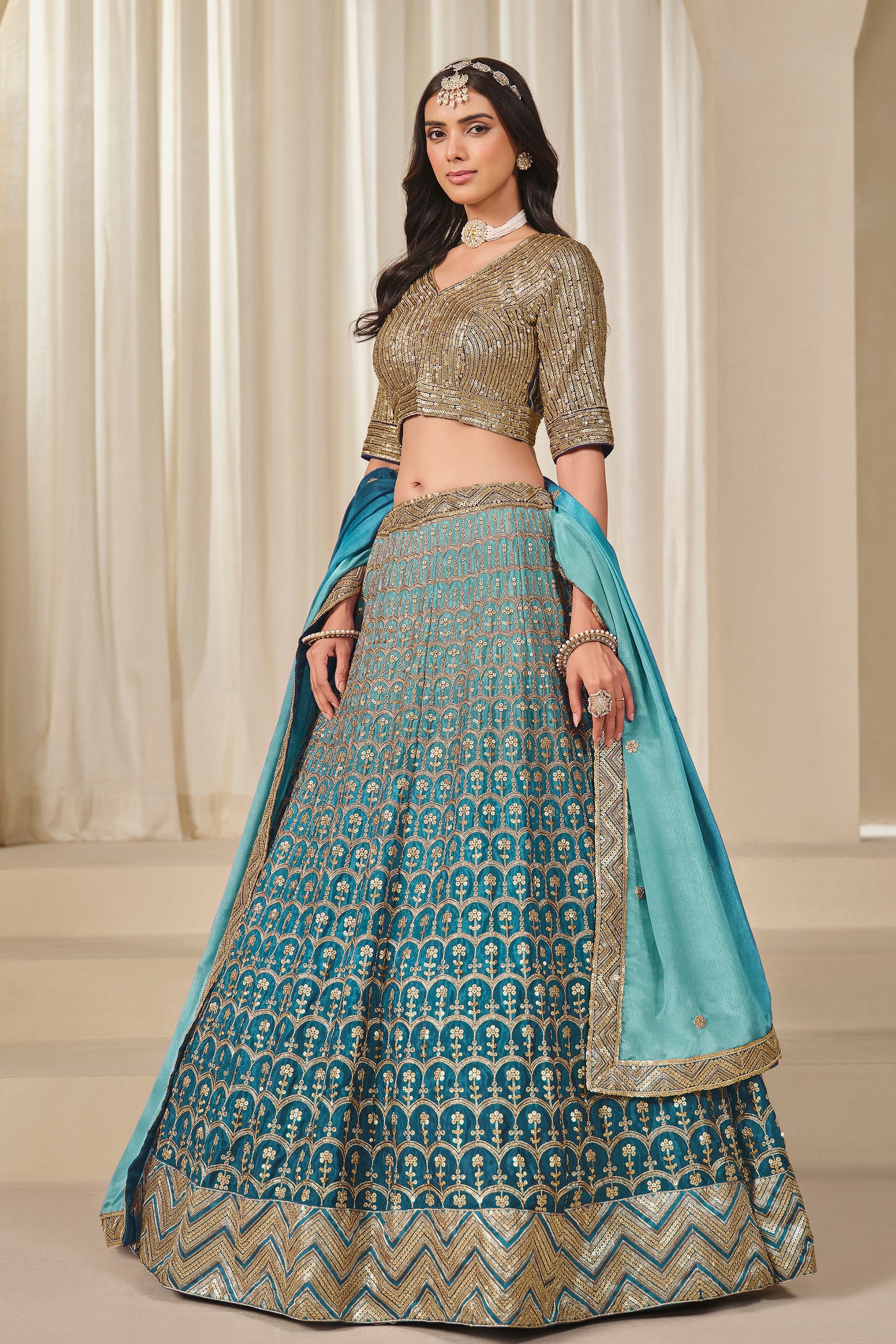 Premium Indian Wedding Wear Chinon Silk Lehenga Choli with Dupatta