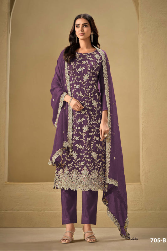 Premium Wine Salwar Kameez With Dupatta For Festive Occasions.