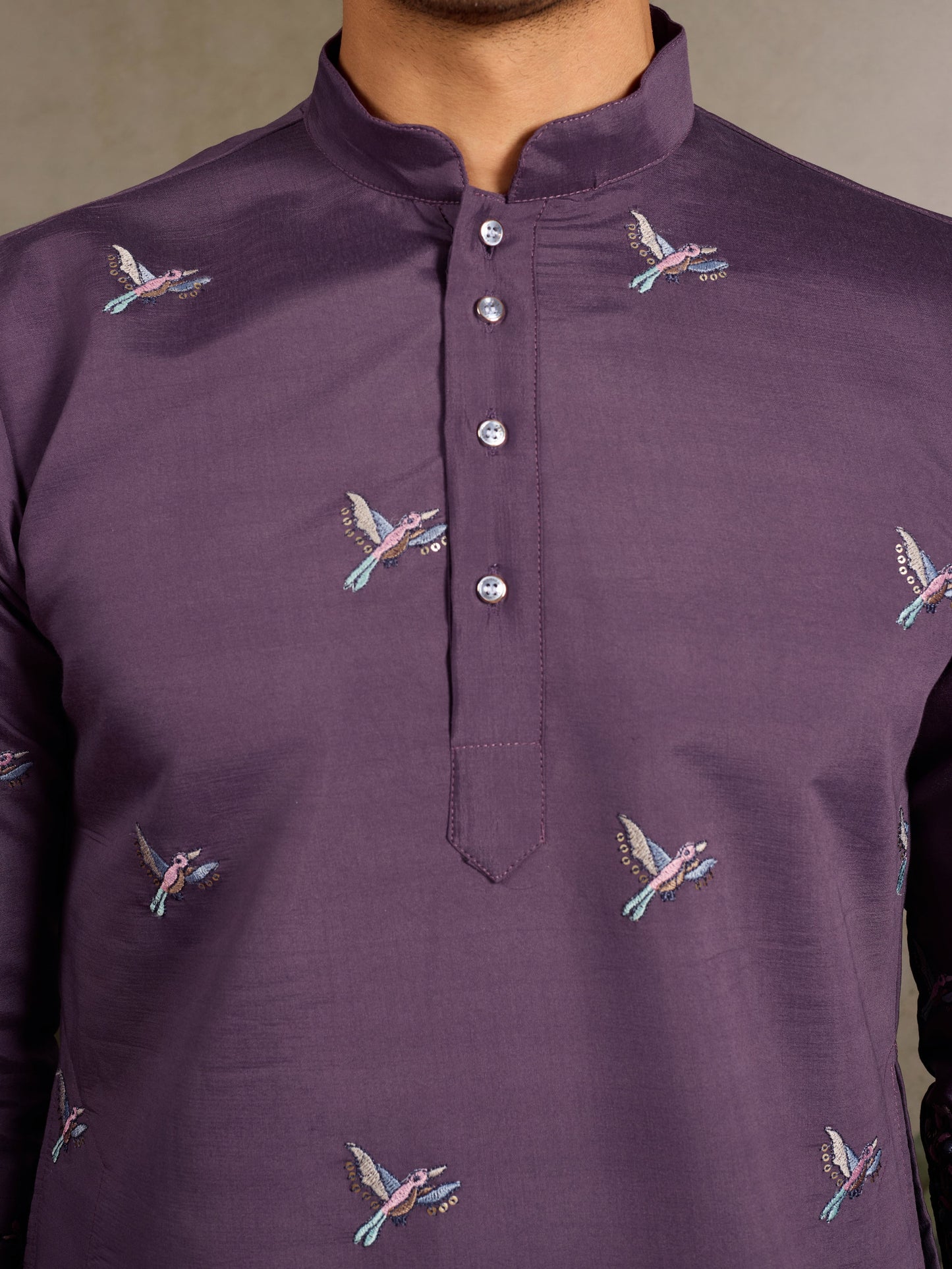Viscose Silk Kurta Side View Embroidery