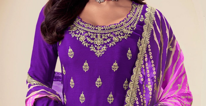 Chinon Fabric Salwar Kameez With Chiffon Dupatta Embroidery Worked