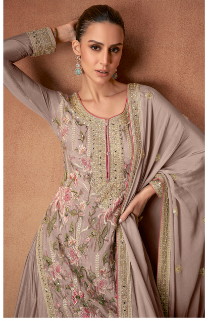 Heavy Embroidery Work Detail On Punjabi Palazzo Dresses