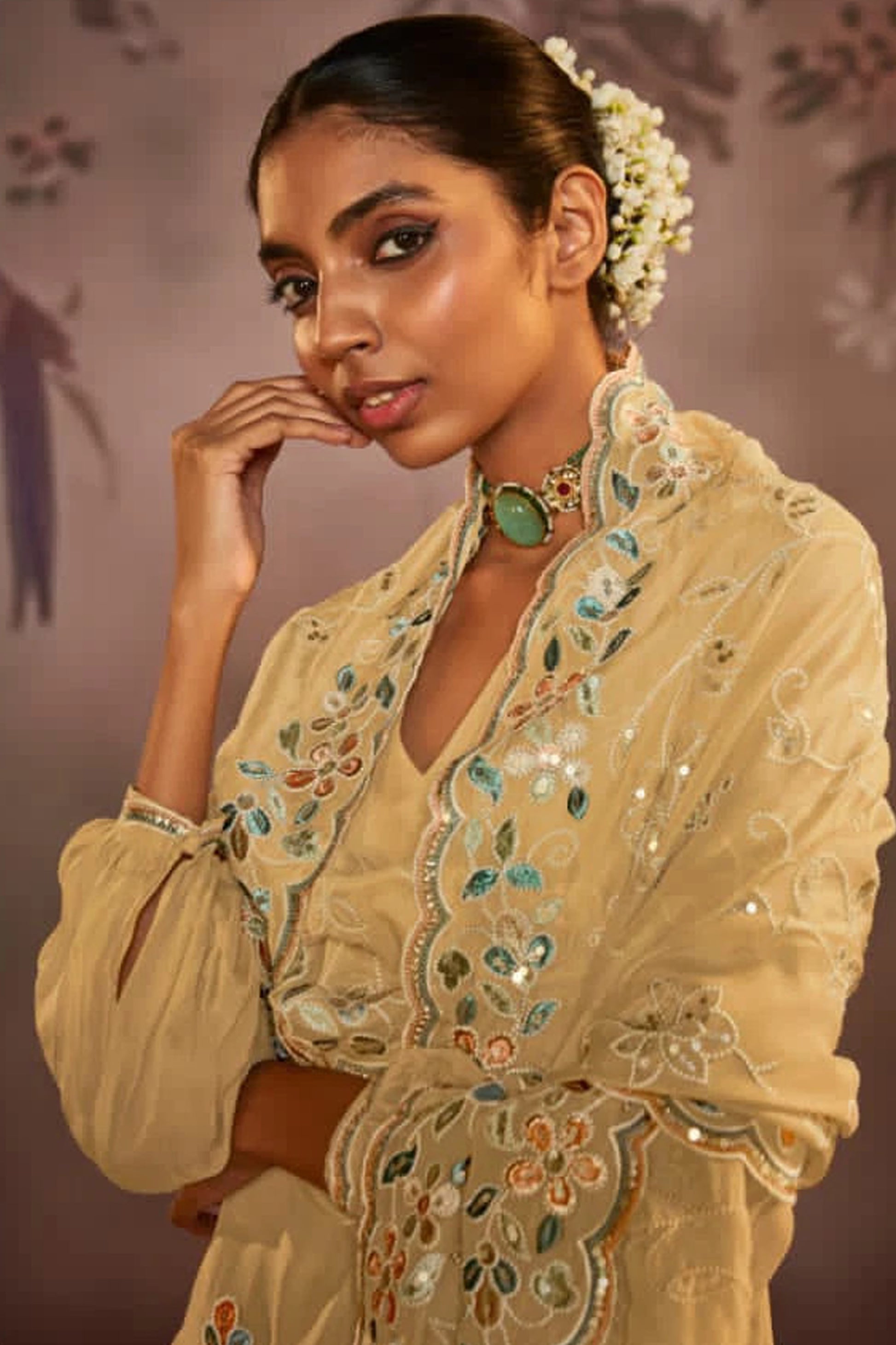 Beige Embroidered Salwar Suit with Dupatta - Full Outfit Display - Ready to Wear Ethnic Dress