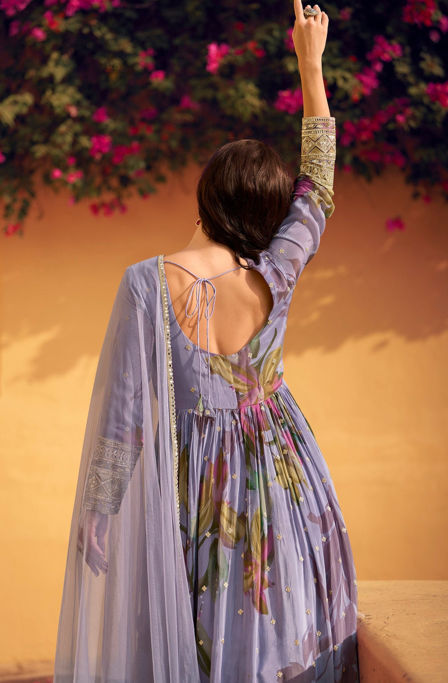 Elegant Purple Stylish Anarkali Gown Dress with Chinon Dupatta for Festivals