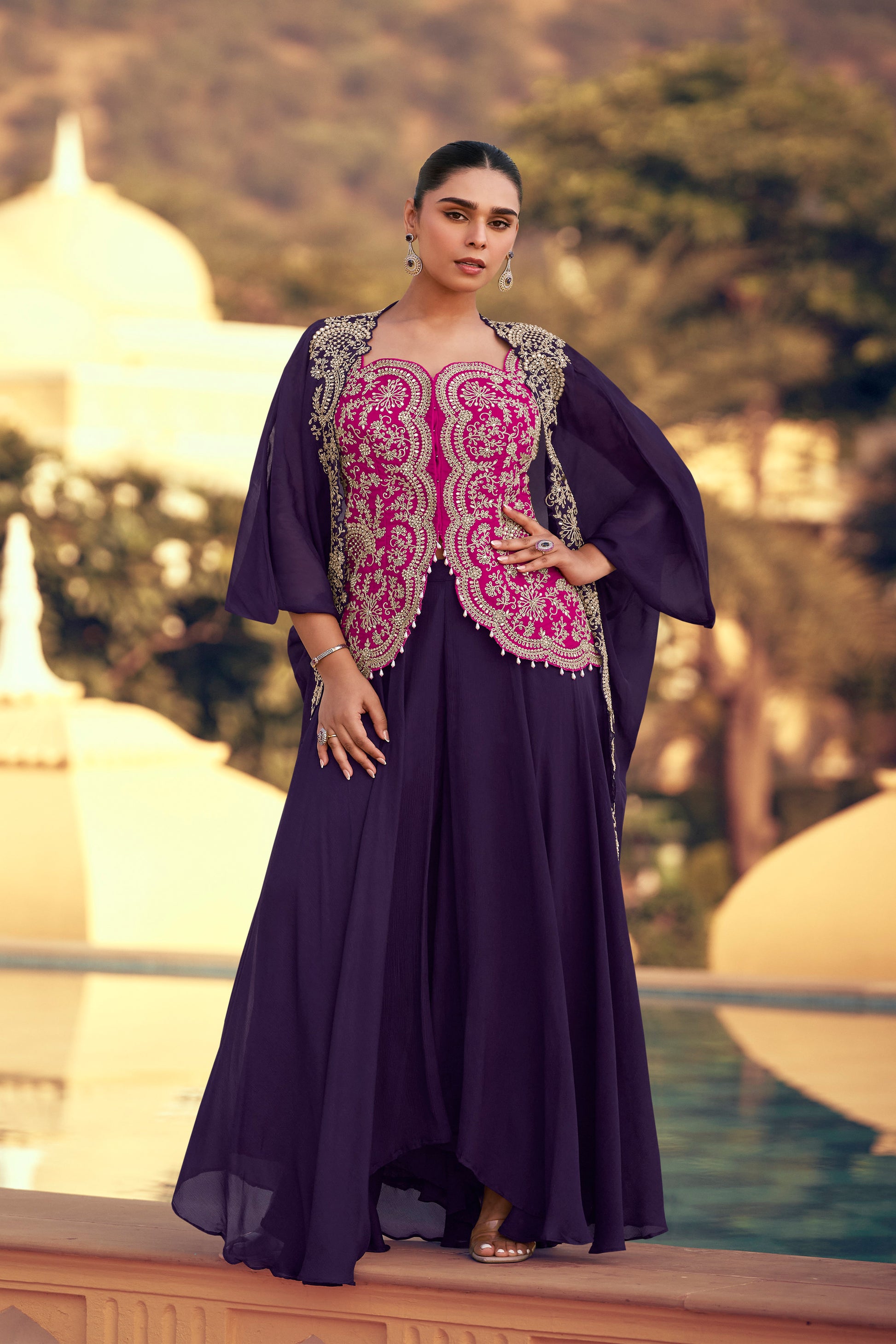 Western Silk Suit With Matching Dupatta For Women Party Wear