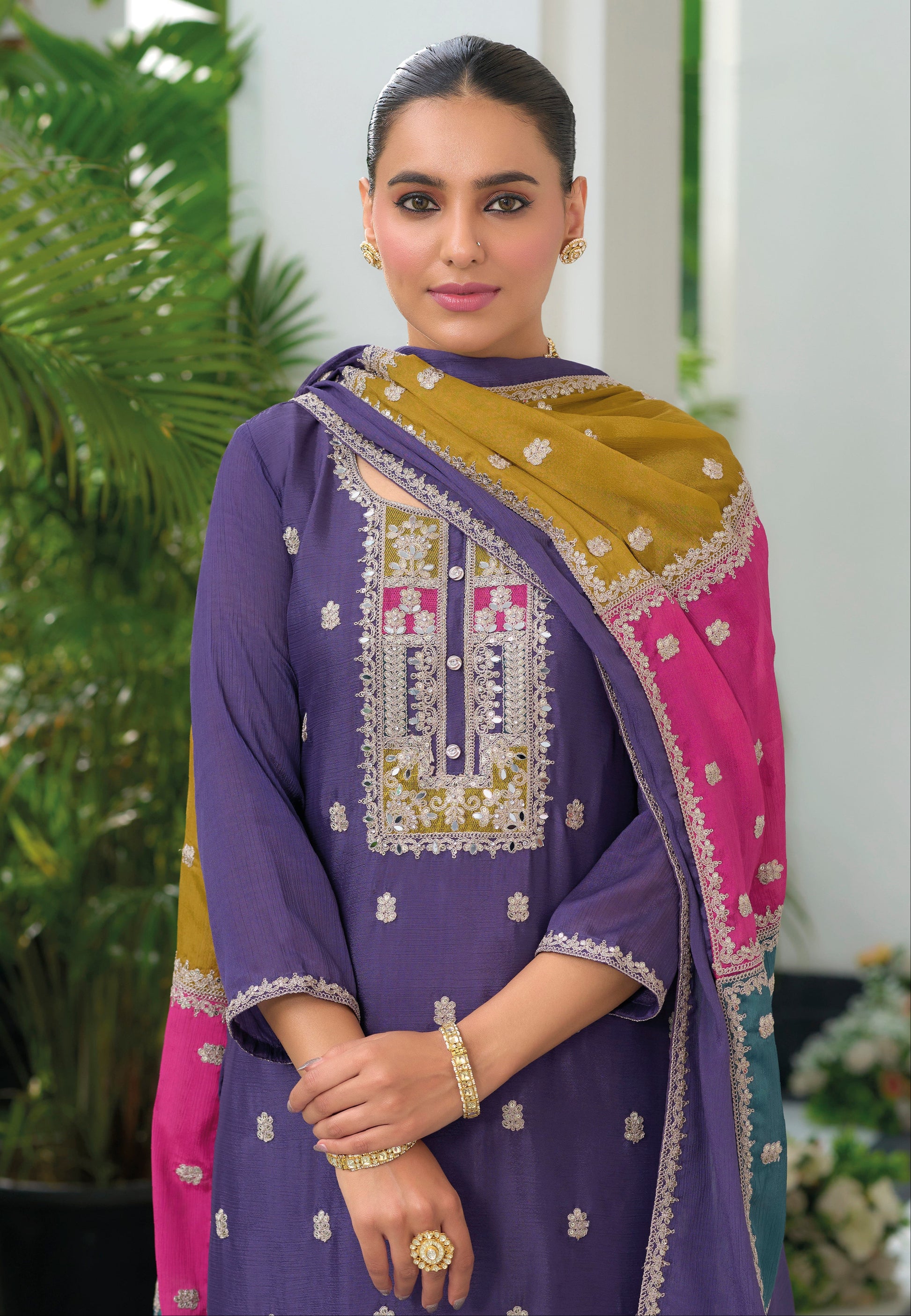 Elegant Purple Salwar Suit Complete 3-Piece Set with Dupatta - Traditional Ethnic Wear for Special Occasions and Eid Celebrations