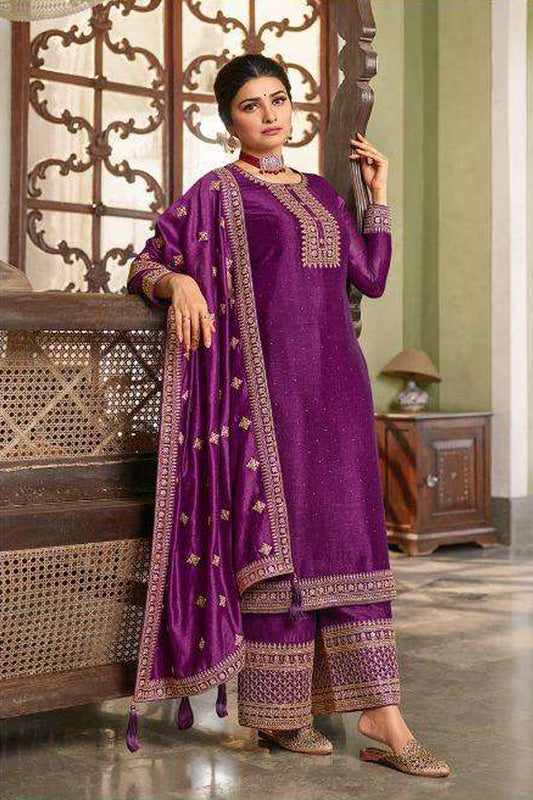 Purple Salwar Kameez Embroidery Worked Dupatta Dresses. 