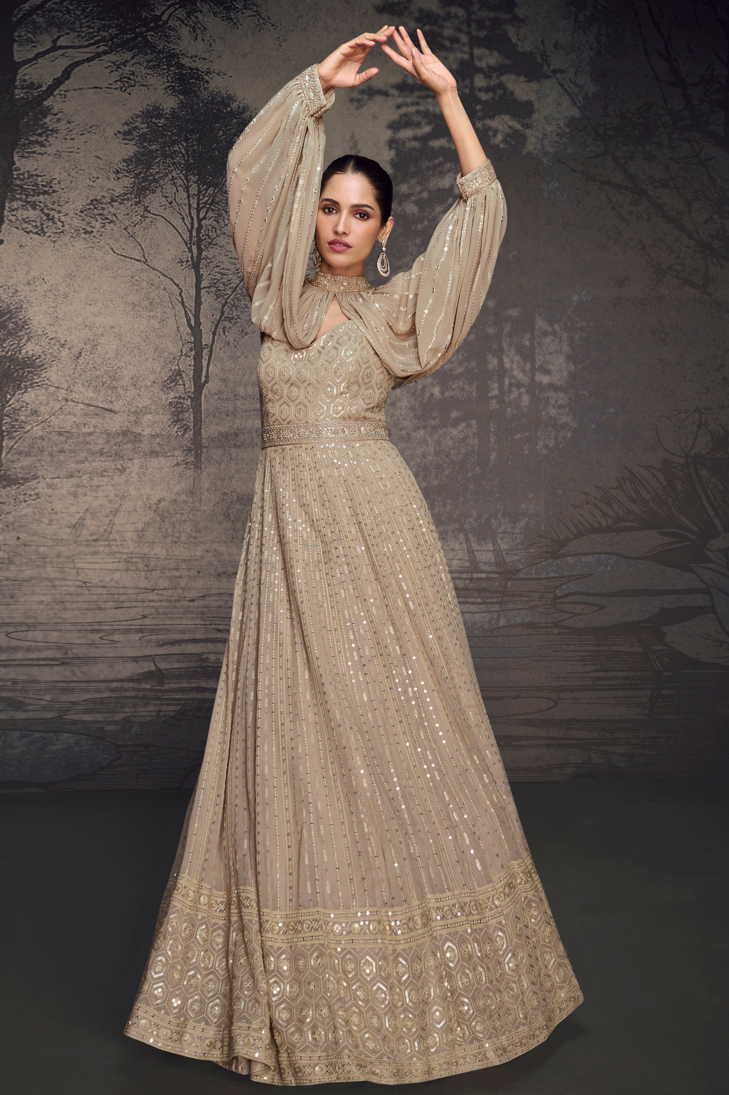 Heavy South Asian Real Georgette Anarkali Gown Suits For Ramadan Special Party Wear