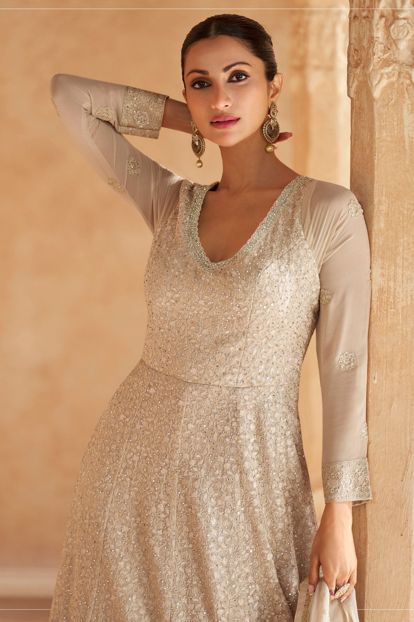 Roka Nikah Wear Ethnic Flared Long Real Georgette Anarkali Gown Suit