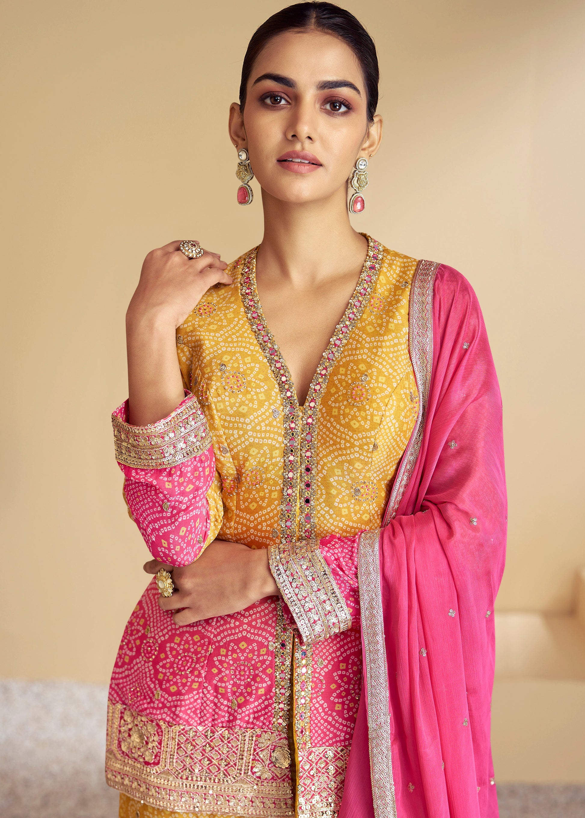 Digital Chinon Sharara Suit Haldi Ceremony Outfit USA
