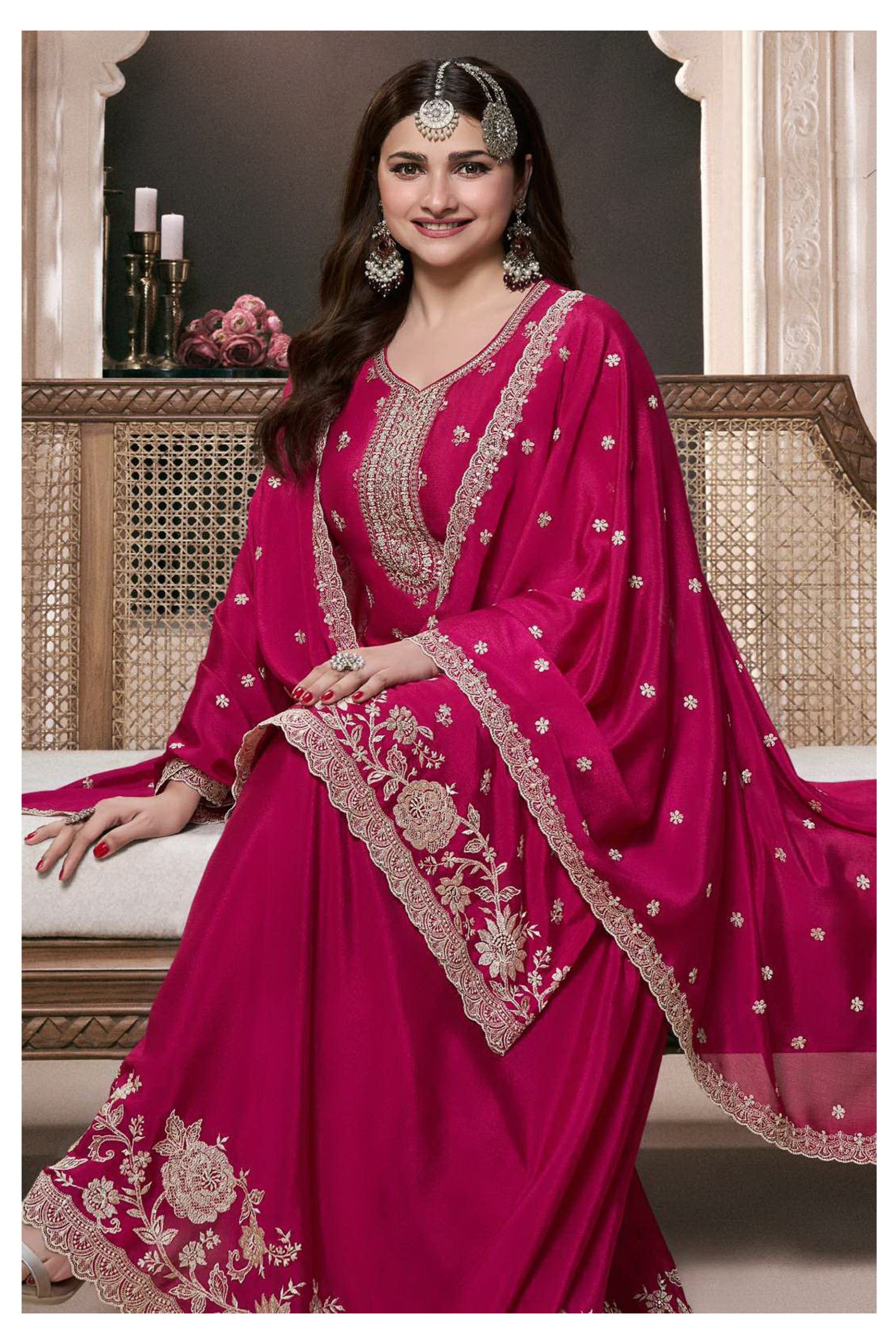 Premium Pink Salwar Kameez Plazzo Suit with Dupatta for USA