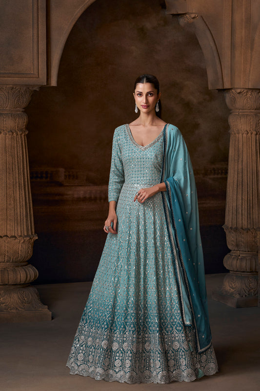 Heavy Embroidery Ready-Made Party Wear Anarkali Gown Set