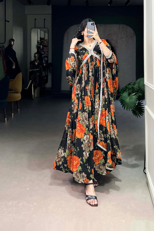 Wedding Special Black Floral Georgette Anarkali Gown Suit