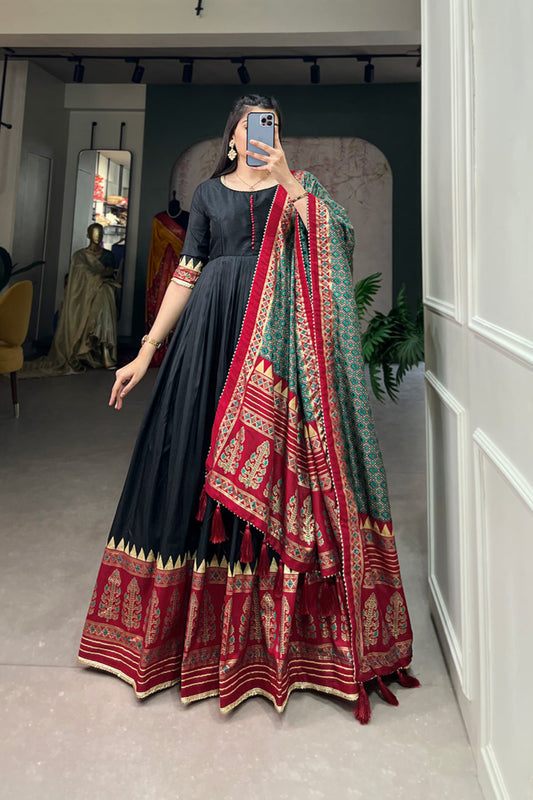 Gorgeous Black Designer Anarkali Gown with Gotta Patti & Foil Print