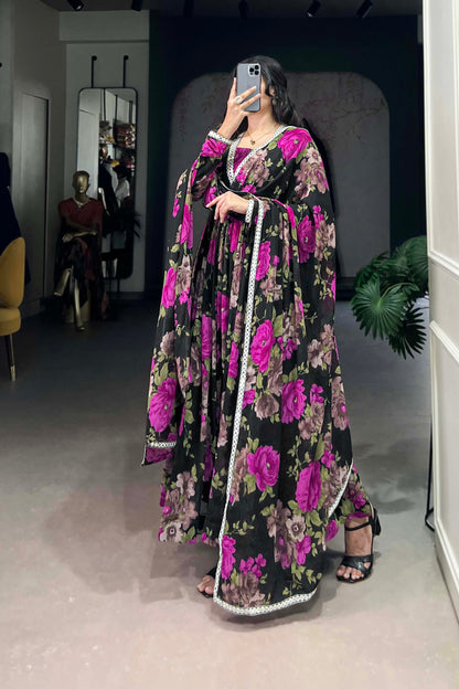 Traditional Designer Purple color Georgette Fabric Wear Anarkali Gown