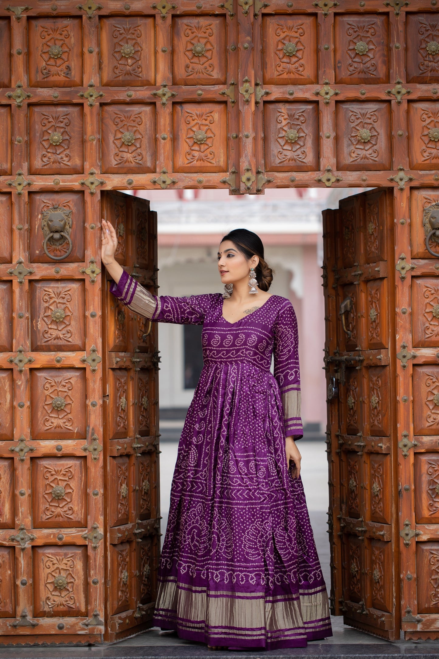 Eid Special Designer Purple Bandhej Printed Traditional Anarkali Gown