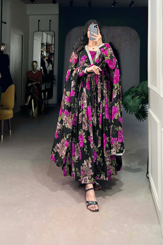 Traditional Designer Purple color Georgette Fabric Wear Anarkali Gown