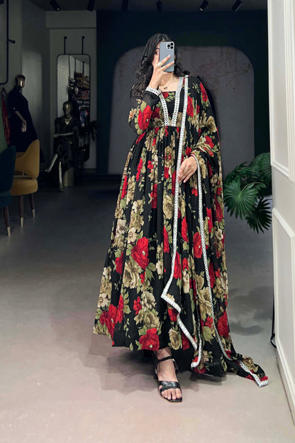 Indian Designer Red Floral Printed Georgette Anarkali Gown for Wear